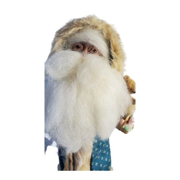 Vintage Santa Claus w/Presents Figurine 15” Cloth Realistic Furry Beard Robe - Picture 3 of 10